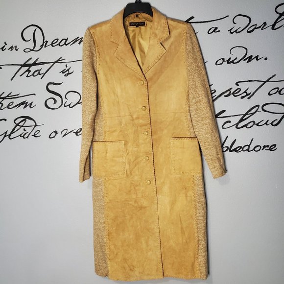 Camel Leather Suede & Knit Vintage Trench Coat from Rem Garson, Lg - Picture 2 of 9